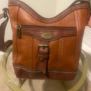 Born Concept Brown Leather Crossbody Bag w/attached lipstick holder